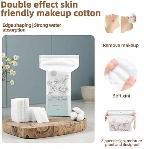 50-Pack 100% Pure Cotton Makeup Remover Pads | Soft, Hypoallergenic & Lint-Free Facial Rectangle for Sensitive Skin | Reusable, Double-Sided with Reinforced Edges | Makeup Skincare(50 Count) - Image 7