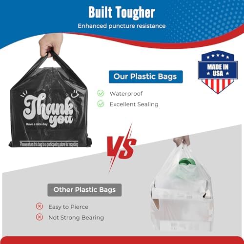 Fuxury 1000 Count Black Thank You Shopping Plastic Bags with Handles - Image 4