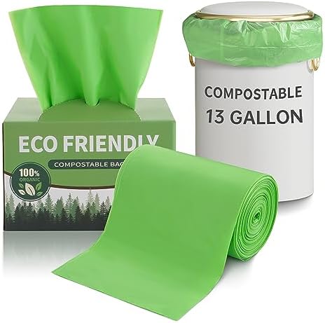 13 Gallon Trash Bags Compostable Compost Large Garbage Bag Extra Thick 1.1 Mil for Kitchen Bathroom BPI Certified 35 Counts, Green by Eargardin