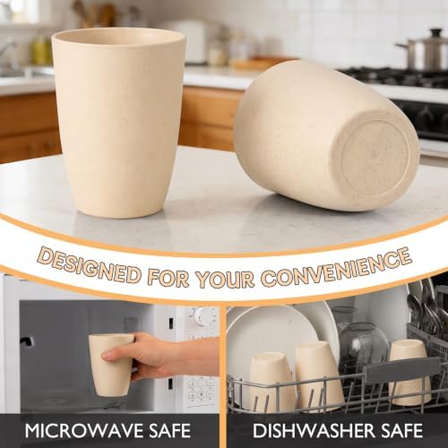 Wrova Wheat Straw Cups 6 PCS Good Alternative to Plastic Reusable Cups 12 oz Unbreakable Drinking Cup Reusable Dishwasher Safe Water Plastic Glasses Beige - Image 6