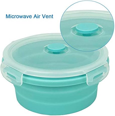 CARTINTS Small Collapsible Bowl Silicone Food Storage Containers Collapsible Camping Bowl for Travel Camping Hiking with Airtight Plastic Lids and 2Pack Silicone Dish Sponges- Blue, 350ml - Image 6
