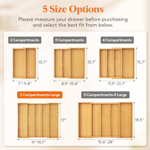 Lifewit Utensil Drawer Organizer, Expandable Kitchen Tool Tray - Image 4
