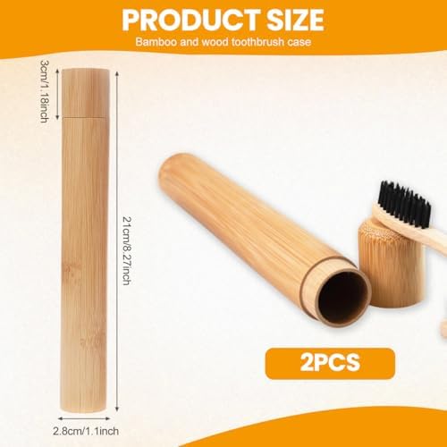 VASANA 2PCS Bamboo Toothbrush Case Portable Toothbrush Container Reusable Toothbrush Holder Personal Cleaning Tools Storage for Daily Use Traveling Camping(21CM) - Image 2