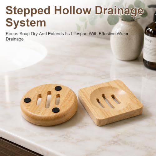 2 Pcs Bamboo Soap Holder, 2 Styles Soap Tray for Shower Kitchen Sink - Image 6