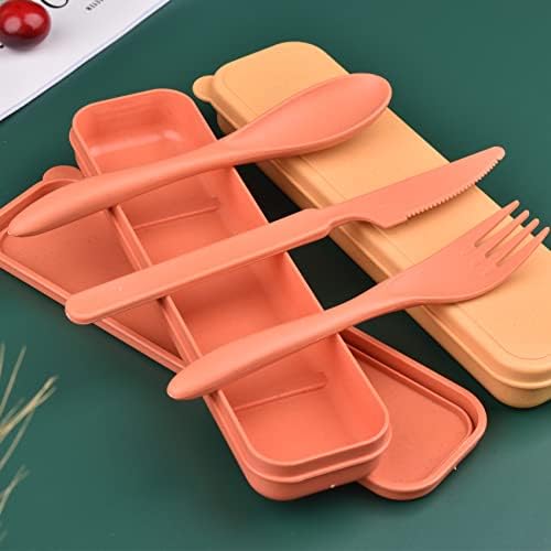 Zoyiancy 2 Sets Reusable Utensil Set with Case, Yellow Orange Cutlery Set - Image 3