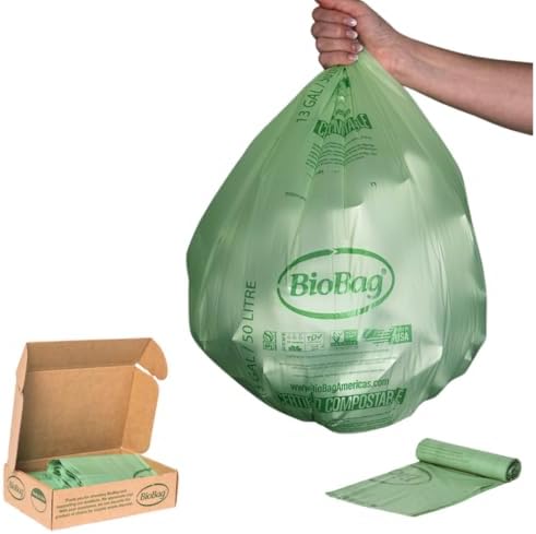 13 Gallon Tall Compostable Thick Trash Bags by BioBag, 30 Count, BPI Certified, Meets ASTM D6400 Standards, Made in USA, Strong Kitchen Bin Liners by BioBagAmericasInc