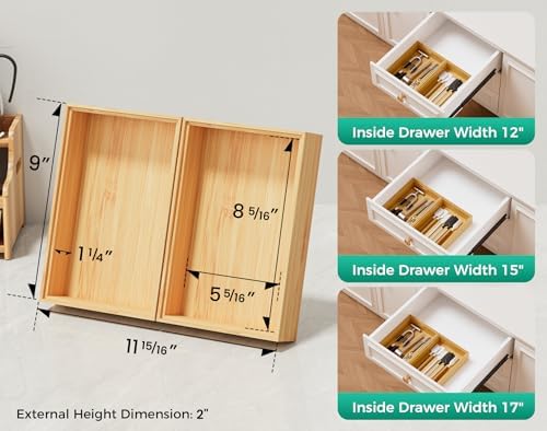 Bamboo Kitchen Drawer Organizer Boxes 9" x 6" Stackable Wooden Organizers - Image 2
