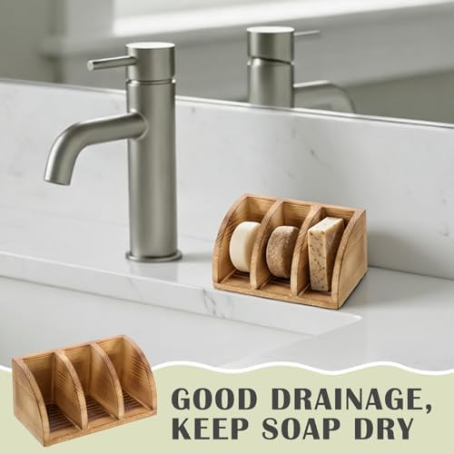 Shampoo Bar Holder Multi Bar Soap Dish, Wooden, 6.3 x 3.3 x 3.1 Inch - Image 4