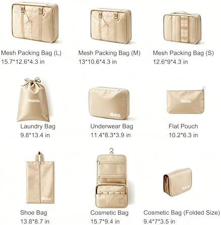 8 Set Packing Cubes for Travel Essentials With Hanging Toiletry Bag for Women, Lightweight Suitcase Organizer Bags with Mackup bag, Carry-On Luggage Accessories (Beige) - Image 2