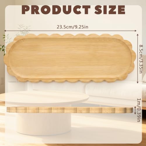 Scalloped Bamboo Soap Dispenser Tray Bathroom Rustic Decor Bamboo Countertop Tray Scalloped Soap Dish Jewelry Holder Vanity Bathtub Organizer for Bathroom Kitchen Home Decor (9'',Oval) - Image 2