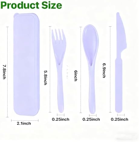 Travel Utensils with Case, Camping Utensil Sets, Wheat Straw Portable Knife Fork Spoons Tableware, Reusable Utensils for Lunch Box (Purple) - Image 2