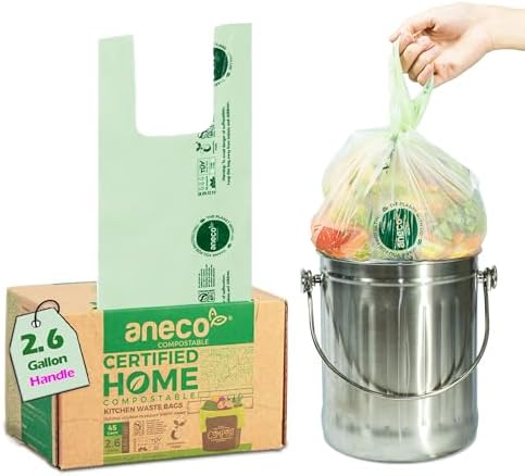 ANECO 100% Compostable Food Waste Bags 2.6 Gallon With Handles, 45 Count by ANECOCOMPOSTABLE