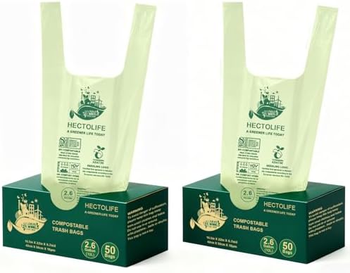 HECTOLIFE 2.6 Gallon 100 Count Compostable Bags Handle Tie by HECTOLIFE