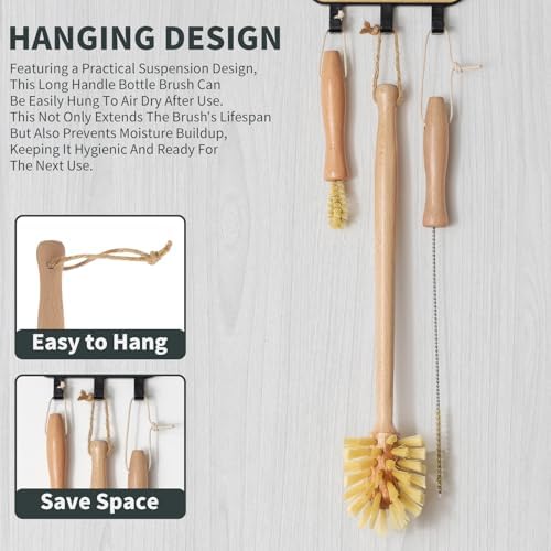 DEBETOOL 3-in-1 Natural Bottle Brush Set, 13.7 Inch Wooden Long Handle - Image 4