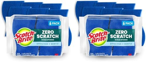 Scotch-Brite Zero Scratch Scrub Sponge, 6 Kitchen Sponges for Cleaning Around the Home, Bathroom & More, Scratch-Free Dish Scrubber, Multi-Surface Safe, Best for Nonstick Pots and Pans, (Pack of 2) by Scotch-Brite
