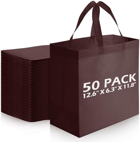 Reginary 50 Pcs Reusable Tote Bags Shopping Bags Non Woven, Brown by Reginary