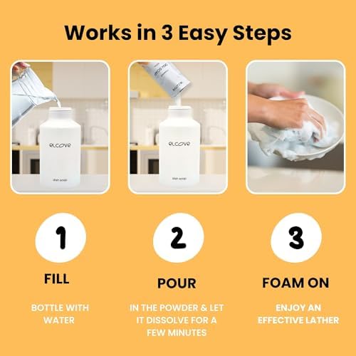 Eco Friendly Foaming Dish Soap Starter Set, Reusable Aluminum Soap Dispenser, Zero Waste, Non Toxic, Concentrated Powder Dish Soap Refill (Pack of 3) Make 36 oz of Foaming Dish Washing Liquid - Image 3