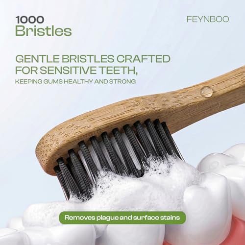 Bamboo Toothbrushes Medium Bristles 6 Pack - BPA Free Bristles Toothbrushes for Adults - Eco-Friendly, Natural Wooden Toothbrush (Light Brown, White, Black) - Image 2