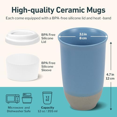 NOVA CERAMICS Travel Mug - Ceramic Coffee Mug With Lid – Microwave & Dishwasher Safe Coffee White & Grey Tumbler - Fits In Cup Holder – 12oz – Coastal Drift - Image 3