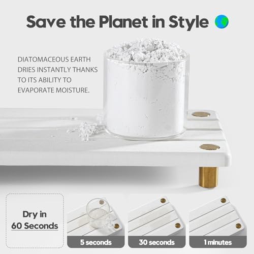 Razborci Instant Dry Sink Caddy Kitchen Sink Organizer, Quick Drying Diatomaceous Earth Stone Sink Tray Sponge Holder Soap Dish, Bathroom Countertop Vanity Dispenser Toothbrush, Gold White, 10" x 4" - Image 3