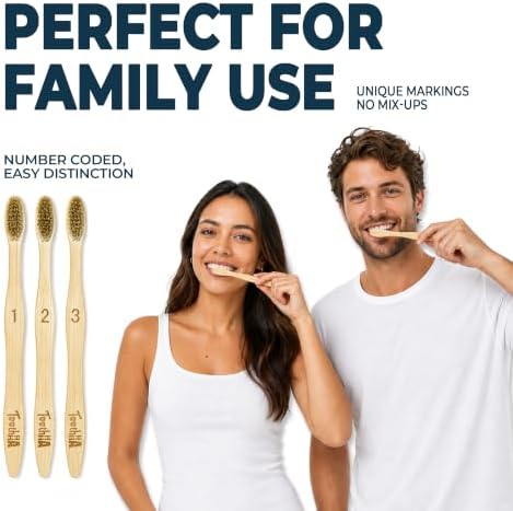 Firm Boar Bristle Bamboo Toothbrushes 3 Pack | Microplastics & Nylon Free; 100% Biodegradable & Compostable | Organic Natural Toothbrush; Hard Bristles Toothbrushes - Image 7