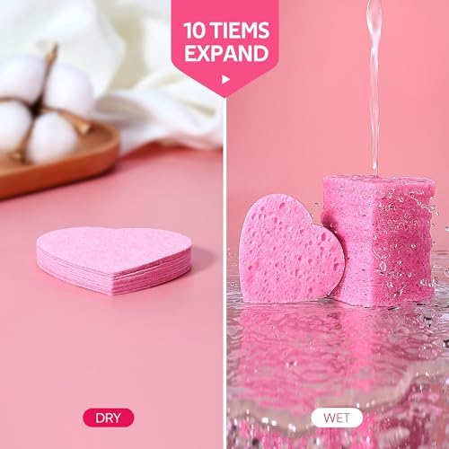 GAINWELL 50-Count Heart Shape Compressed Facial Sponges for Daily Facial Cleansing and Exfoliating, 100％ Natural Cosmetic Spa Sponges for Makeup Remover - Image 4