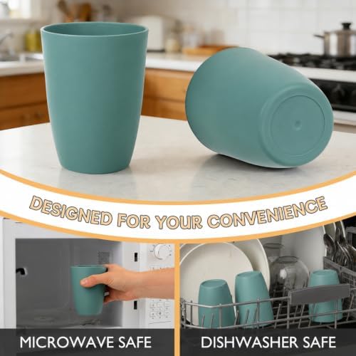 Wrova Wheat Straw Cups 6 PCS Good Alternative to Plastic Reusable Cups 12 oz Unbreakable Drinking Cup Reusable Dishwasher Safe Water Plastic Glasses Green - Image 6