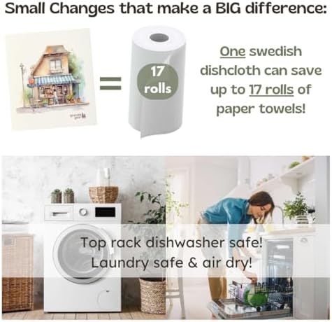 Swedish Dishcloths for Kitchen 6-Pack, Made in Sweden, Reusable Paper Towels, Washable Sponge Dish Wash Cloths, Cellulose Cotton, Watercolor Art-Coffee Shop - Image 4