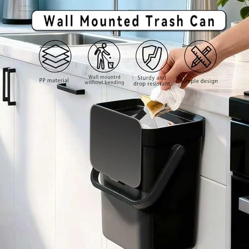Compost Bin Kitchen, for use on Countertops or Under Sinks, Hanging Trash Can with Lid, Mountable Indoor Compost Bucket, for Cupboard/Bathroom/Bedroom/Office/Camping (Black 0.8 Gallon/3L) - Image 4