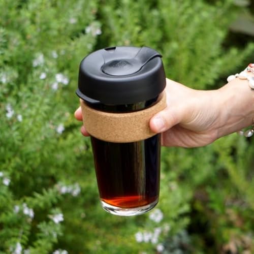 KeepCup Brew Cork, Reusable Glass Tumbler with Natural Cork, Grande Coffee Cup 16oz / 454ml - Black - Image 2