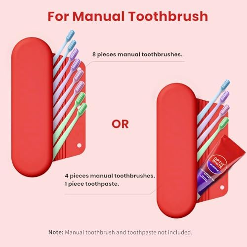 Silicone Electric Toothbrush Travel Case, Manual Toothbrush Travel Cover for Men and Women,Toothbrush Holder for Travel,Gym and More, Fits Most Manual and Electric Toothbrushes - Red - Image 3