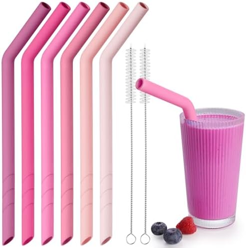 NiHome 6 PCS Extra Wide Reusable Bent Silicone Straws for Boba & Smoothies by NiHome