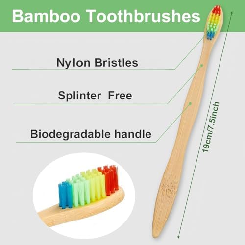 Boao 40 Pieces Bamboo Toothbrushes Charcoal Toothbrush Bamboo Toothbrushes with BPA-Free Nylon Bristles(Multi-Color) - Image 2
