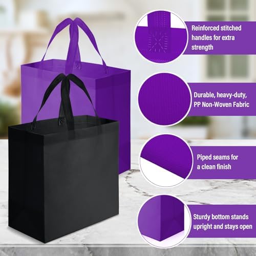 Reginary 50 Pcs Reusable Tote Bags Shopping Bags Non Woven, Black, Purple - Image 5