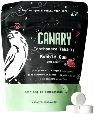 Canary Nano Hydroxyapatite Toothpaste Tablets Bubble Gum - Remineralizing, Fluoride Free, All Natural Tabs with Xylitol - Great for Kids, Plastic Free - 240 Count by Canary