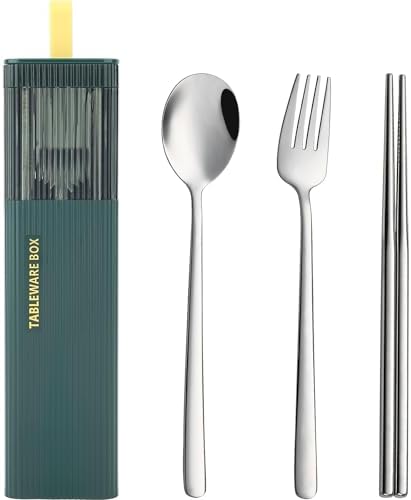DEVICO Travel Utensils with Case, 4Pcs Korean Chopsticks Fork and Spoon Set by DEVICO