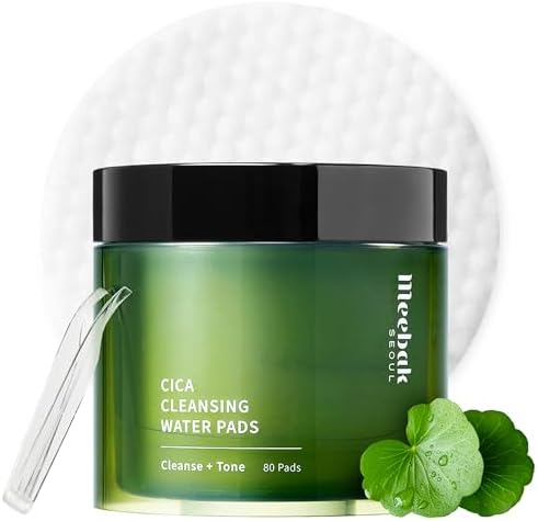 Meebak Cica Cleansing Water Pads | Korean Makeup Remover Wipes | Micellar Water Makeup Remover Wipes | Exfoliating Toner Pads for Glass Skin | Hydrating & Calming for Sensitive Skin - 80ct by Meebak