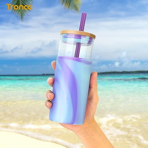 Tronco 20 oz Glass Tumbler with Lids and Straws, Reusable Iced Coffee Cups - Image 5