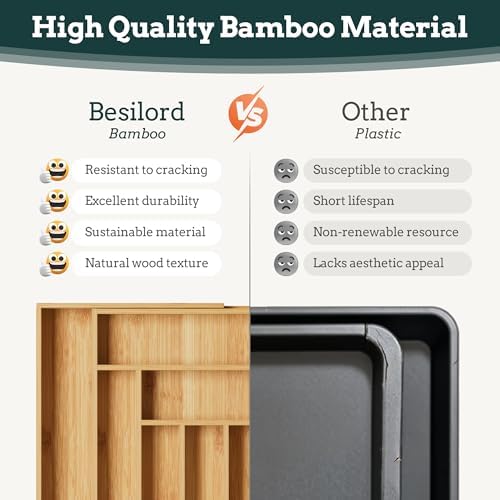 Bamboo Expandable Silverware Drawer Organizer, 11 Slots Utensil Holder - Image 6