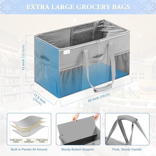 Extra Large Utility Tote Bag, 2 Pack Reusable Grocery Bags Heavy Duty, Sturdy Structured Tote Bag with Pockets & Handles, Foldable Shopping Bags for Groceries, Collapsible Totes with Lids 22x11.5x13in - Image 5