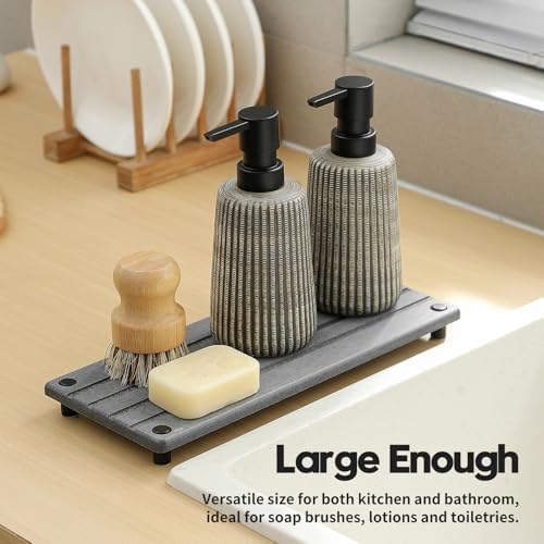 Razborci Instant Dry Sink Caddy Kitchen Sink Organizer, Quick Drying Stone Tray Diatomite Sponge Holder Soap Dish, Bathroom Countertop Fast Dry Water Absorbing Vanity Rack, Dark Gray,12" x 5" - Image 7