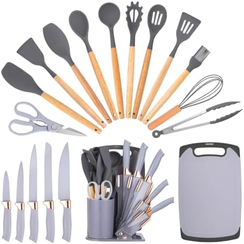 19-Piece Kitchen Utensil and Knife Set, Black (Grey) by HEEVON