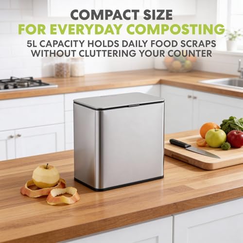 Simpli-Magic Kitchen Compost Bin and Caddy, 5L / 1.32 Gal Stainless Steel with Removable Inner Bucket and Deodorizer Compartment, 2-in-1 Countertop Compost Bin with Lid, Kitchen Food Waste, 79705 - Image 2