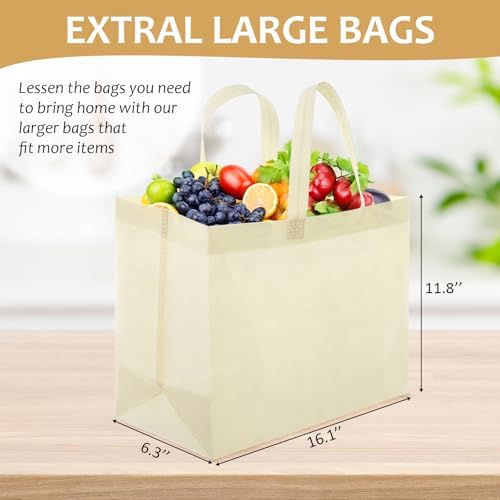 50 Pcs 50 Pcs Reusable Tote Bag with Handles Bulk 16.1'' X 6.3'' X 11.8'' Extra Large Non Woven Grocery Shopping Bags for Boutiques Retail Store(Beige) - Image 4