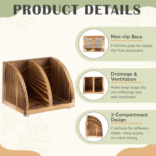 Shampoo Bar Holder Multi Bar Soap Dish, Wooden, 4.33 x 3.35 x 3.15 Inch - Image 3