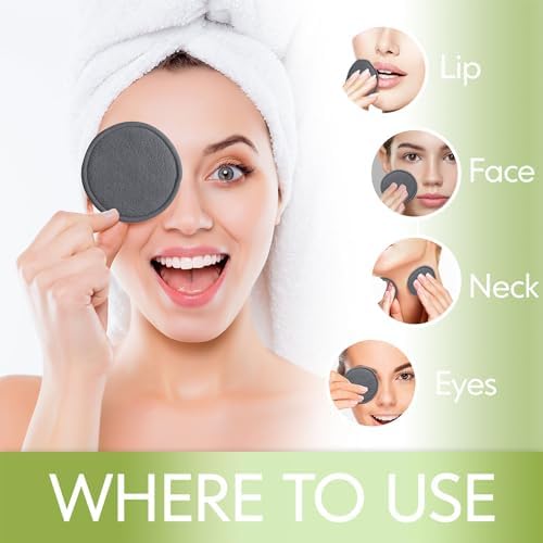 Reusable Cotton Rounds, 100% Natural Bamboo Cotton Pads for Face|Reusable Makeup Remover Pads with Laundry Bag,Headband and Cotton Round Holder (Gray) - Image 3