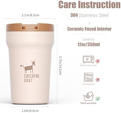 CHEERFUL GOAT Ceramic Lined Coffee Mug, Ceramic Travel Mug with Lid(Coffee) - Image 2
