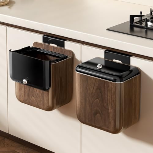 Large 3.2 Gallon Compost Bin, Under Sink Trash Can with Lid, Hanging Waste Cabinet for Office Kitchen Cupboard Bathroom Bedroom, Walnut Color by Unknown