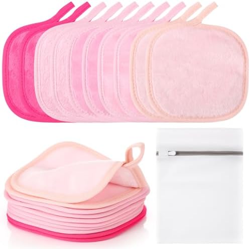 VitalCozy 10 Pack Makeup Remover Cloths, Makeup Remover Towels Reusable Face Cloth Eraser for Washing Face Microfiber Washcloth for Women Cleansing Just Water with Mesh Bag(Pink Colors) by VitalCozy