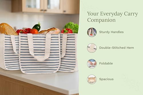 Best Canvas Grocery Shopping Bags - Cloth Grocery Tote Bags - Reusable Cotton Grocery Tote Bags with Bottle Sleeves - Image 4